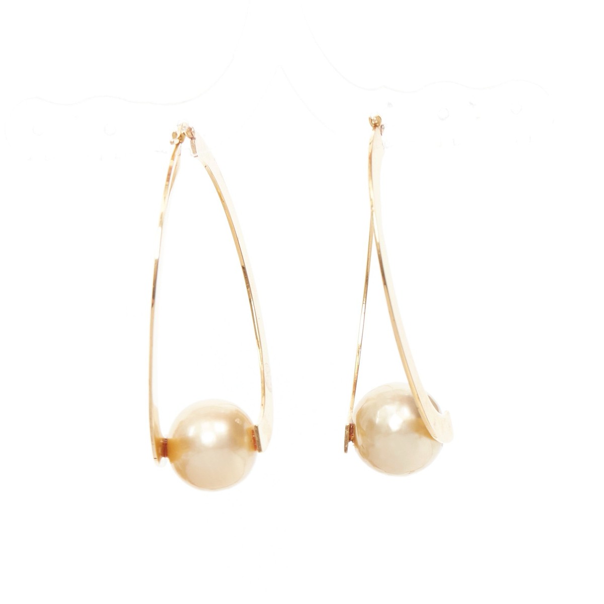 rare OLD CELINE Phoebe Philo Flat Hoop faux pearl brass hoop pin