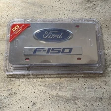 Ford F150 Blue Filled 3D Logo and Name Polished Stainless Steel License Plate