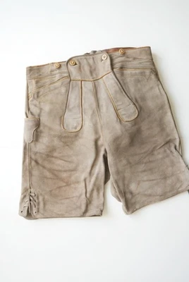 Kurze Lederhose 60er Second Hand dick und leicht sterrig Rindsleder grau Gr.50 - Bild 1 von 4