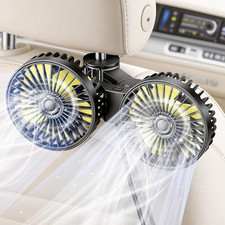 SINGRAO Ventilador de Asiento Trasero de Coche para Niños, Bebés, Perros, Ventilador de Asiento de Coche USB Doble Cabeza, 360°
