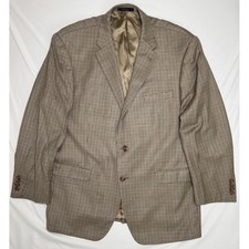 Lauren Ralph Lauren Silk Wool Houndstooth Sport Coat Blazer Mens 46R Brown Tan