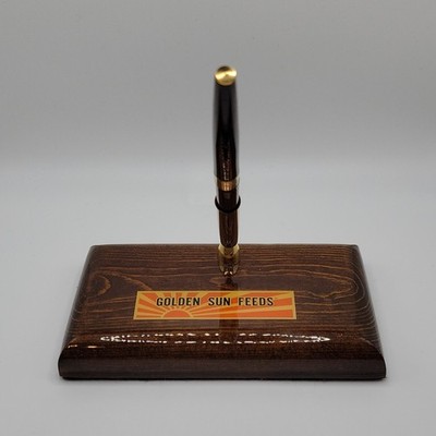 Golden Sun Feeds Agriculture Advertising Desk Set Pen Holder Brown Gold