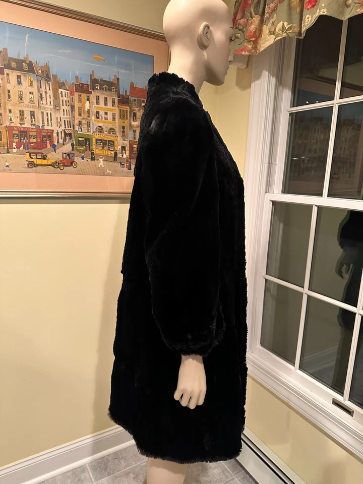 Casaco de pele real 39" preto tosquiado castor estilo balanço extra pequeno tamanho 0 pequeno EUA - Imagem 3 de 4
