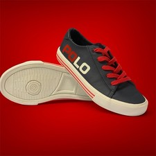 Polo Ralph Lauren Youth Sneakers Navy Blue, Red, White Size 2 Kids Low Top Shoes