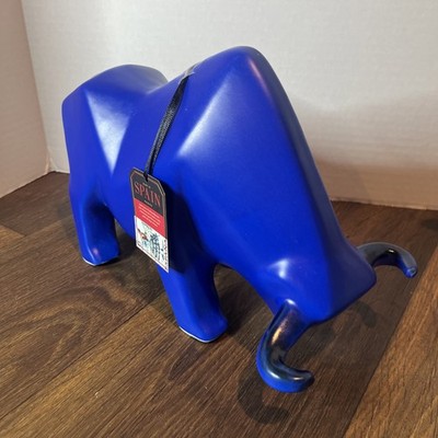 Blue Glossy Ceramic Bull Made in Spain
