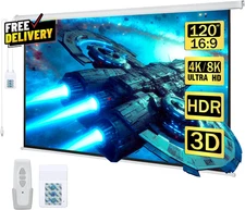 120 Motorized Projector Screen Electric Diagonal Automatic Projection 16:9 HD...