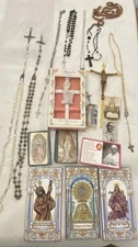 Vintage Lot of Various Religious Items Rosaries Artwork on Ceramic Mosaic