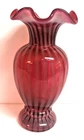 Fenton Cranberry Opalescent Striped Vase Signed George Fenton