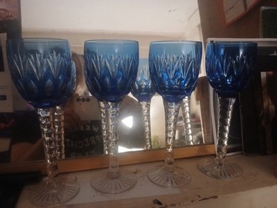 Vintage Bohemia Kristall Kobaltblau Klarschliff Weingläser Kelche 4er Set