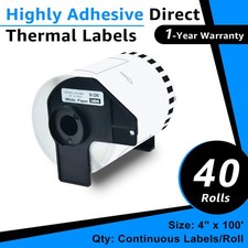 40Rolls Continuous Paper Tape DK-2243 Labels 4"x100' for Brother QL-1110NWB 1050