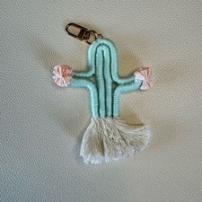 Cactus  Macrame Keychain Purse Charm Boho Bag Flair Green Keychain NEW FAST SHIP