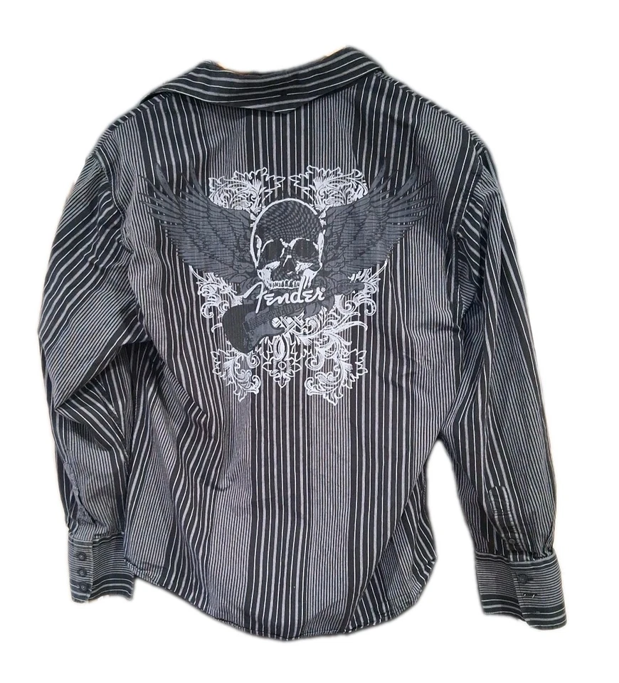 Fender Button Front Shirt Men's Long Sleeve XL Skull Rick N Roll Life Free Ship - Image 2 of 4