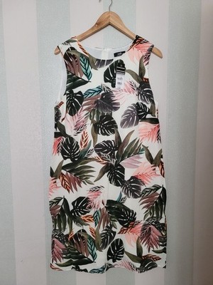 Wallis Cream Palm Print Shift Dress Size 12 Sleeveless 