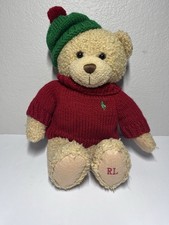 Vintage Polo Ralph Lauren Christmas Teddy Bear w/ Red Knit Sweater