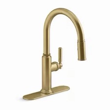 KOHLER Revolv Pull Down Sprayer Kitchen Faucet Vibrant Brushed Moderne Brass NEW