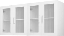 Laundry Room Wall Cabinet, 2-Tier Wall Mounted Cabinet with 4 Doors, Cupboard Or