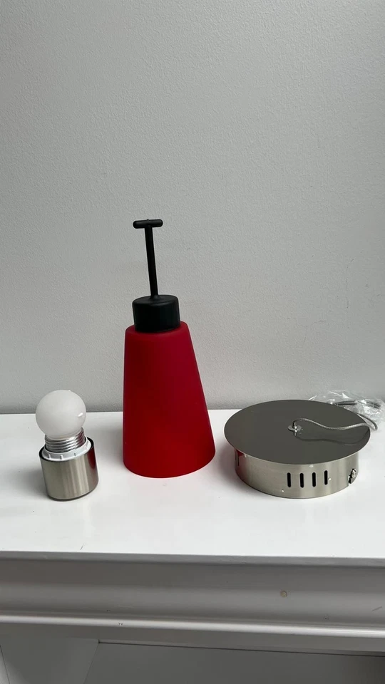 Mini luminária de teto Coppa 1 5 polegadas cetim níquel com pingente vermelho - Imagem 2 de 4