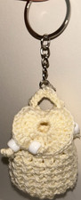 Handmade Crochet Keychain, Cream Yarn Metal Key Ring, One Size