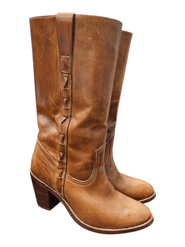 Endicott Johnson Tan Leather Heeled Cowboy Boots Womens Size 7.5 Vintage Western
