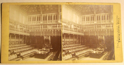 C. 1869, England, Westminster Hall, interior view, Houses of Parliament, yellow