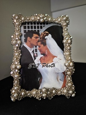 Beautiful Belle Maison 5''X 7'' silver photo frame with pearls and crystals