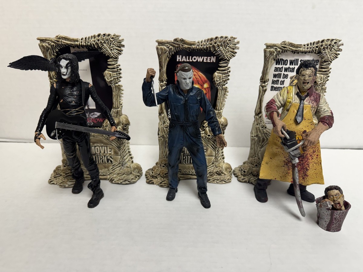McFarlane Movie Maniacs lot - Myers, Crow, TCM bloody Leatherface