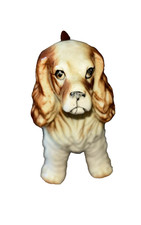 VINTAGE CERAMIC COCKER SPANIEL DOG FIGURINE BROWN AND BEIGE 7&rdquo; X 6&rdquo;