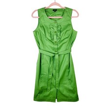 Talbots Petites Green Ruffle Front Sleeveless Belted Shirtdress Size 8P