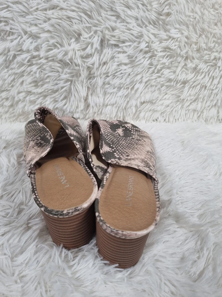 Lane Bryant Shoes Womens Size 10W Brown Snake Print Block Heel Sandals Slip On Foto 4 de 4