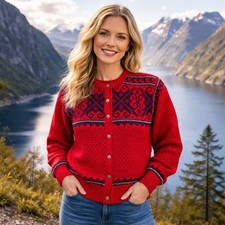 Dale of Norway Strickjacke Wolle rot norwegisches Muster Gr. L Vintage sehr gut