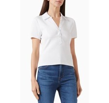 Veronica Beard Kearney Stretch Cotton Polo Shirt White Pima Cotton Size SP