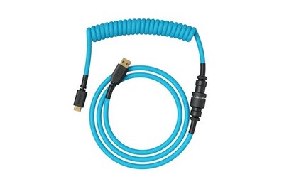 Coiled USB C Cable for Mechanical Gaming Keyboard - Artisan Braided Electric Blu