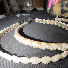 Women Pearl Beaded Headband, White/Cream Plastic Solid Band Hair Accessory