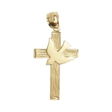 New 14k Yellow Gold Dove Cross Pendant