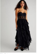 Free People Black Magic Tiered Ruffle Lace Maxi Dress Size XS RRP £248