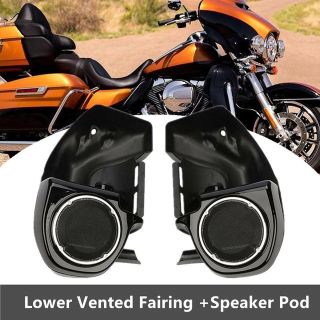 Black Lower Vented Leg Fairings Speaker Pods For Harley Road King