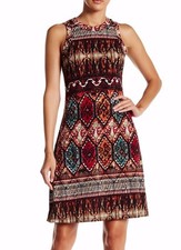 Karen Kane 2L97506 Multi-color Stretch Jersey Sleeveless Border Print Dress, $98