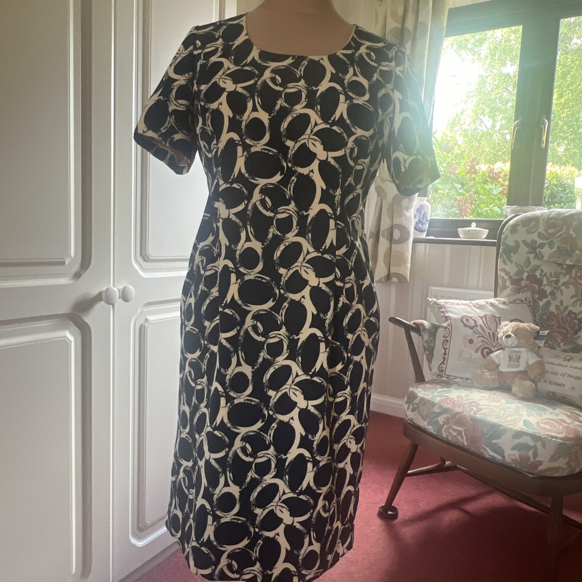 Jacques Vert Dress Size 14 Navy And Gold UK