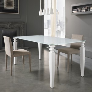 Dettagli Su Tavolo Glamour Gambe Diamante In Legno Massello Tornito Piano In Vetro