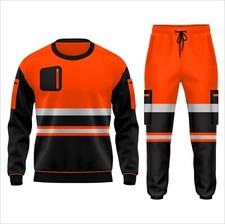 HI VIZ VIS SWEATSHIRT SUIT FLEECE VISIBILITY REFLECTIVE WORKWEAR TROUSER SET