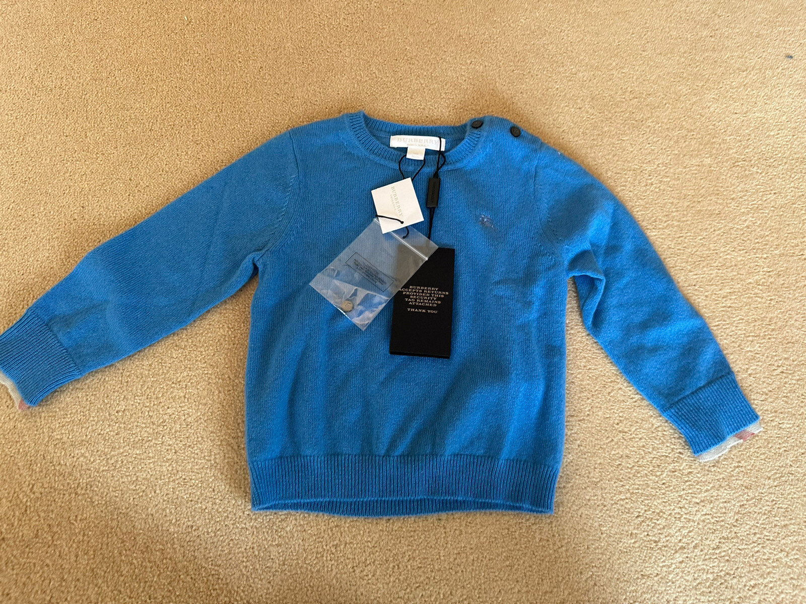 Boys FANTASTIC Burberry jumper Age 18 months Blue Bnwt 100% Cashmere Genuine