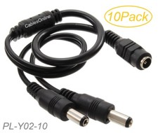 10-Pack DC Power Splitter Cables 1-Female/2-Male for Security Cameras  More