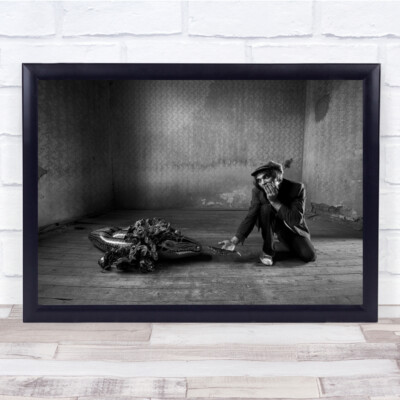 Give Me Back My Baby Krokodil Alligator schwarzweiß Mütze Mann Zimmer Spielzeug Wandkunstdruck