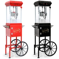 480W Popcorn Machine w/ Cart Stainless Steel 6 Oz Pot Popcorn Maker Mobile Cart