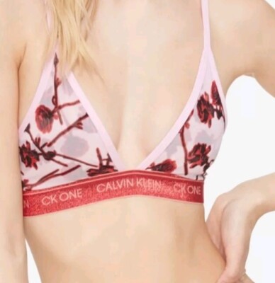 CALVIN KLEIN XL CK One Women's  Unlined Rose Print Triangle Bralette Pink Red