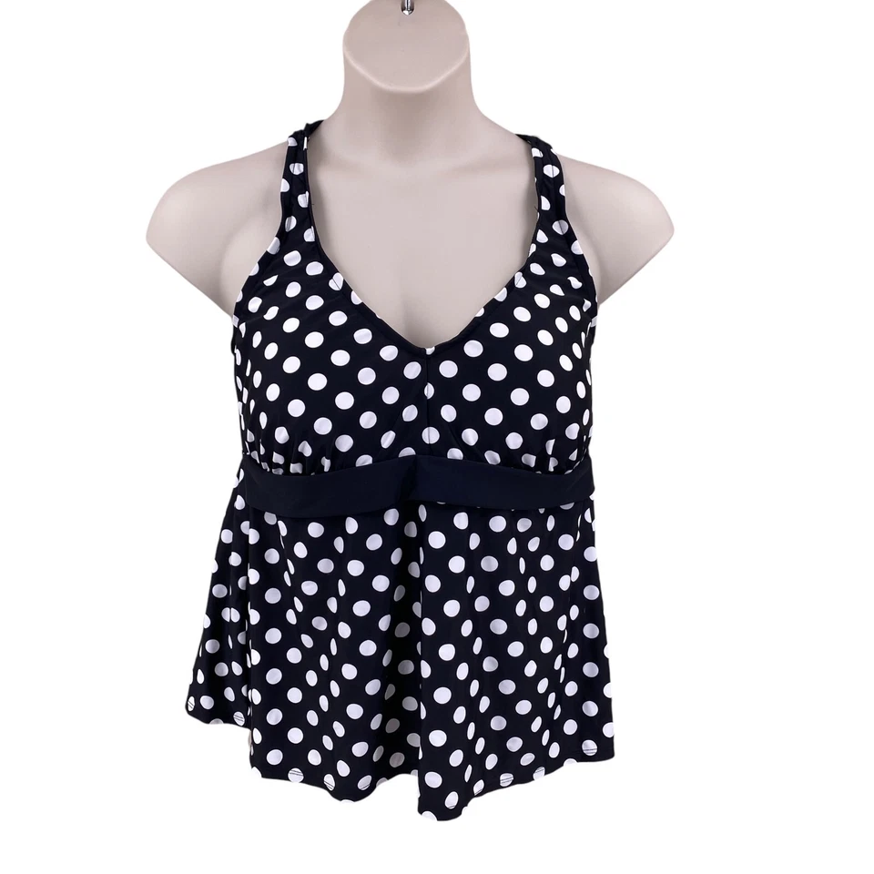 Ava Viv танкини женщин купальник верхний размер 18 Вт черный белый горошек крестом назад - Изображение 3 из 4