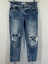 We The Free People Women  s Jeans Crop Distressed Button Fly Mid Rise Size 25