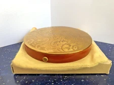 Vintage Gold Rex Fifth Avenue Flat Pancake Powder Compact/Mirror Floral Large