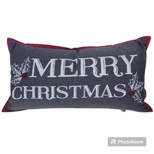 Devi Designs Merry Christmas Pillow farmhouse décor grey  Down Filled 26x14