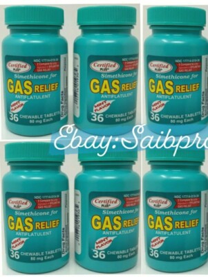 6PK Assured Simethicone Gas Relief Chewable Tablets 80mg Anti-Gas Bloating 216CT